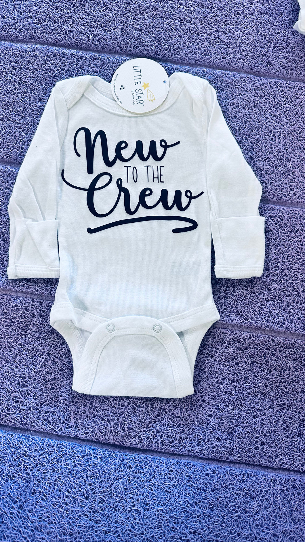 White Long Sleeve - Black Print New to the Crew Onsie - Newborn