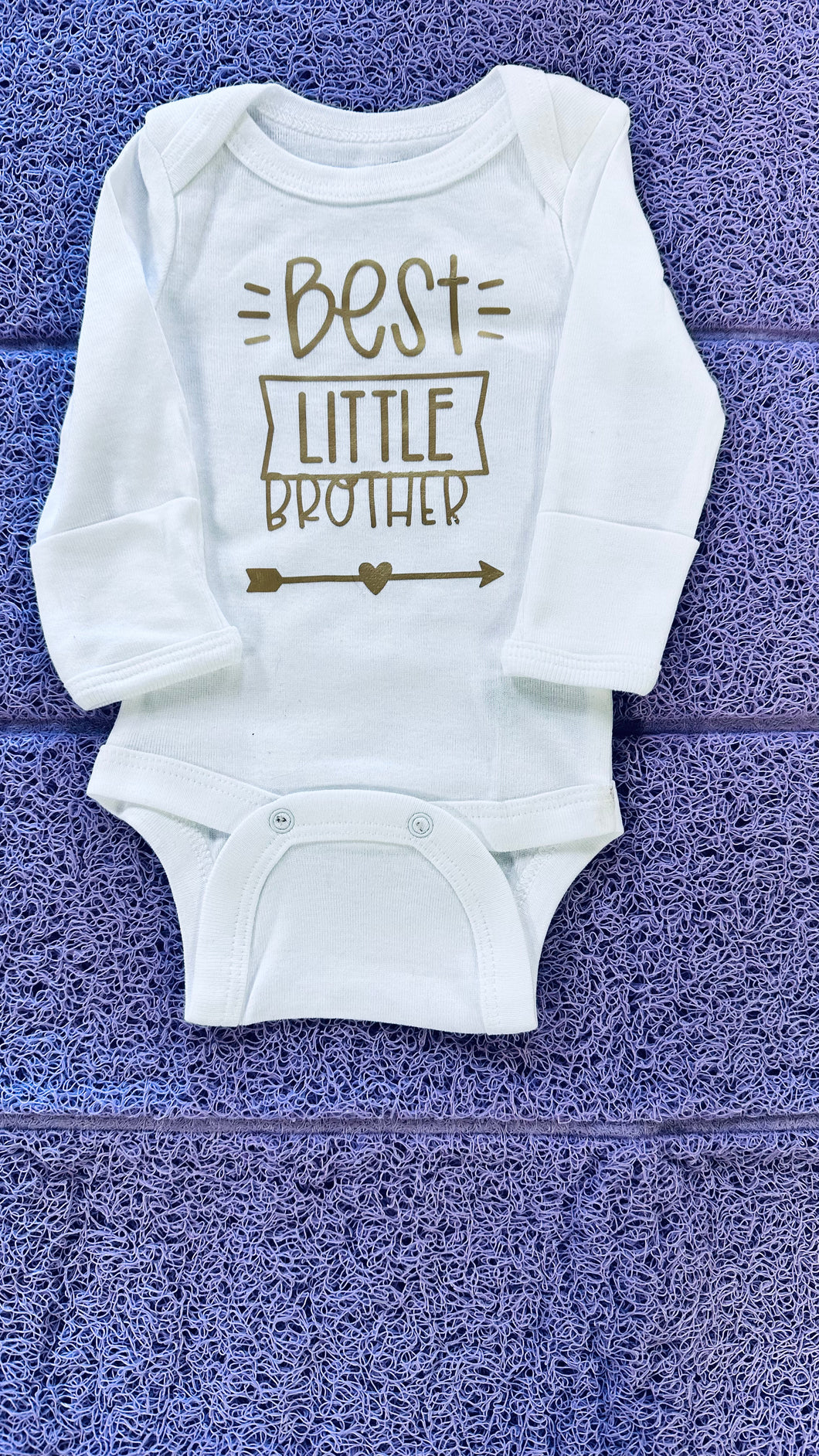 White Long Sleeve - Best Little Brother with Gold Print - Newborn